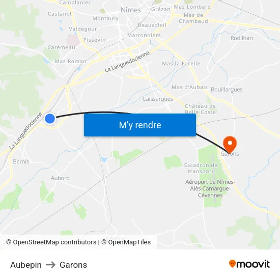 Aubepin to Garons map