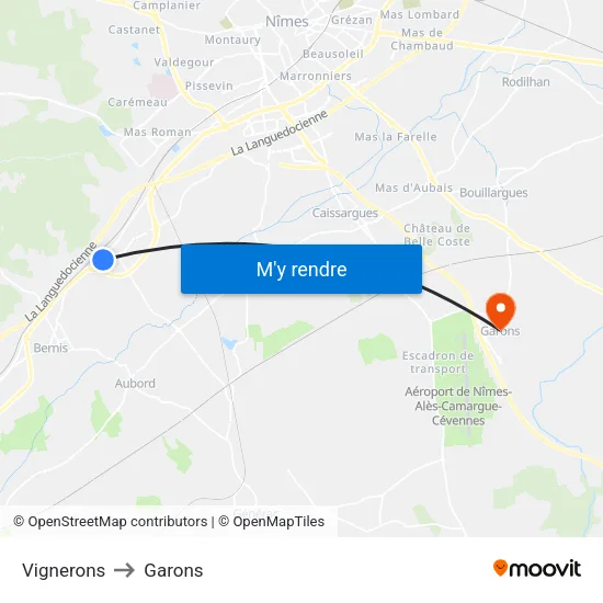 Vignerons to Garons map