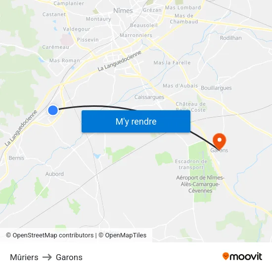 Mûriers to Garons map