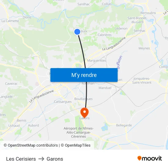 Les Cerisiers to Garons map
