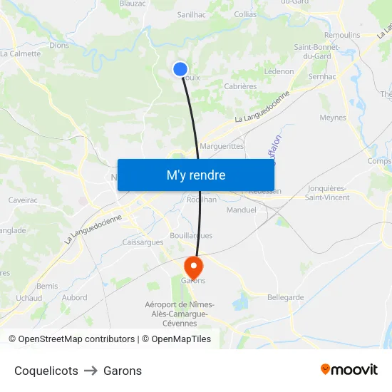 Coquelicots to Garons map