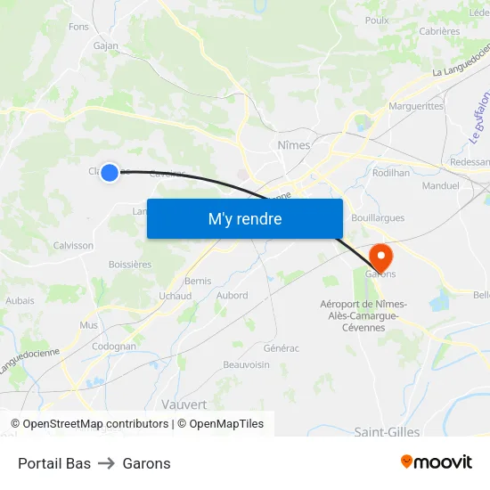 Portail Bas to Garons map