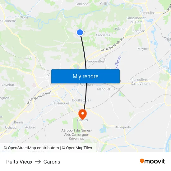 Puits Vieux to Garons map
