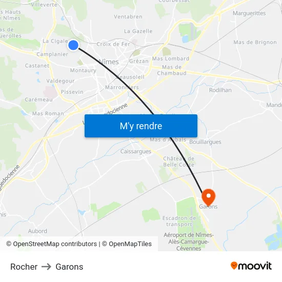 Rocher to Garons map