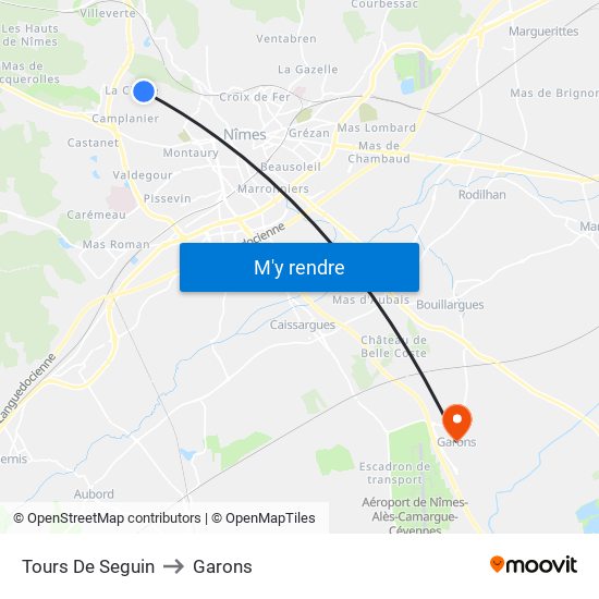 Tours De Seguin to Garons map