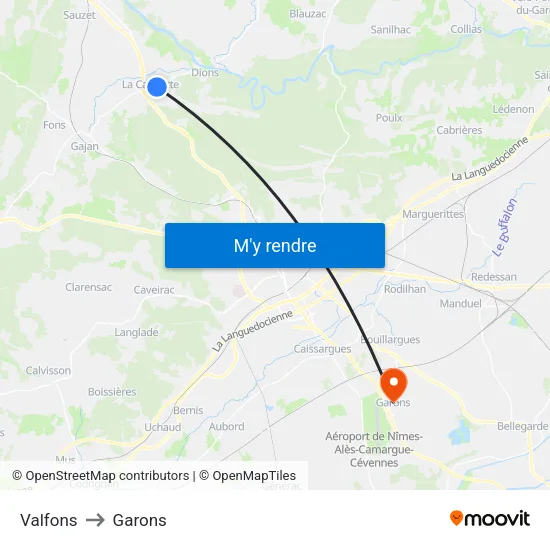 Valfons to Garons map