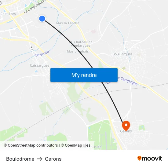 Boulodrome to Garons map