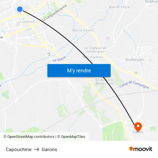 Capouchine to Garons map