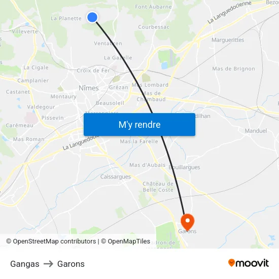 Gangas to Garons map