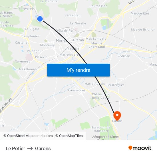 Le Potier to Garons map