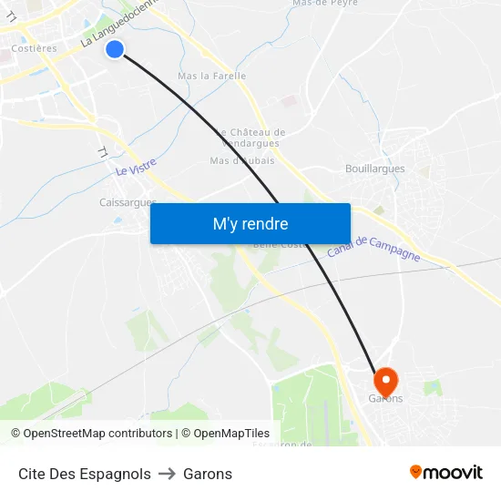 Cite Des Espagnols to Garons map