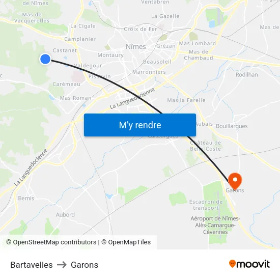 Bartavelles to Garons map