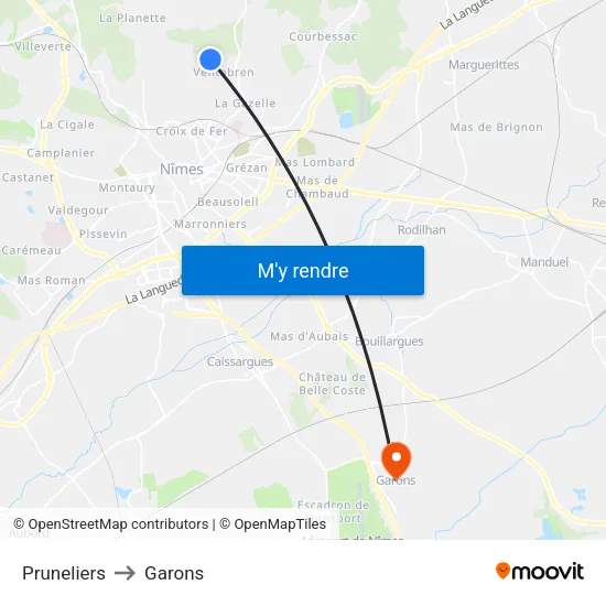 Pruneliers to Garons map
