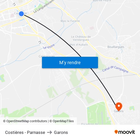 Costières - Parnasse to Garons map