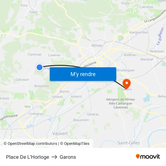 Place De L'Horloge to Garons map
