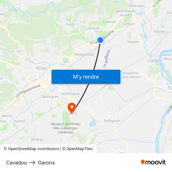 Cavadou to Garons map
