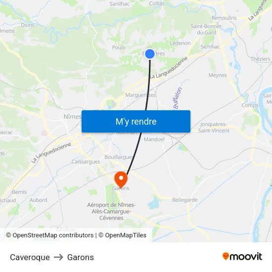 Caveroque to Garons map
