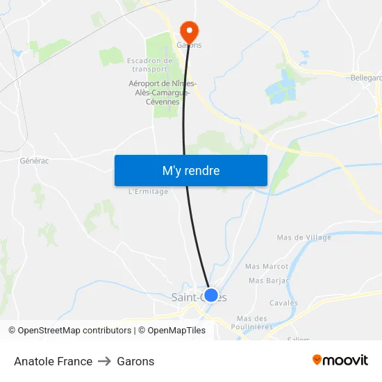 Anatole France to Garons map