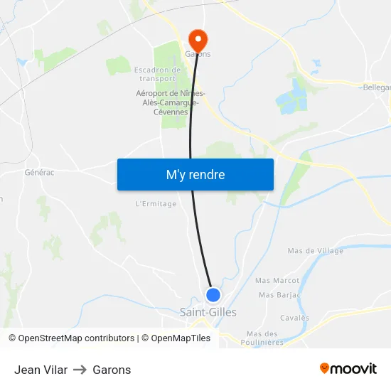 Jean Vilar to Garons map