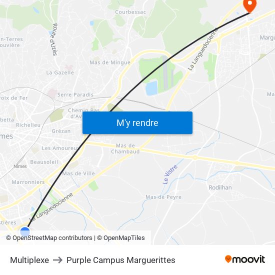 Multiplexe to Purple Campus Marguerittes map