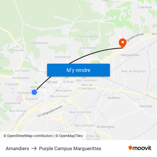 Amandiers to Purple Campus Marguerittes map