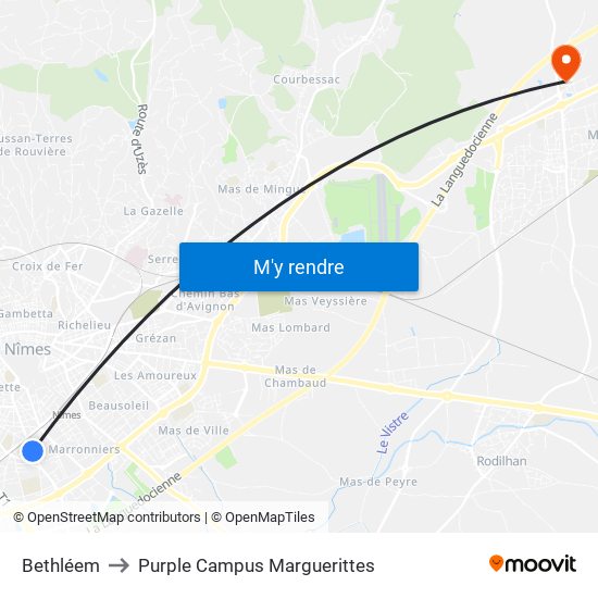 Bethléem to Purple Campus Marguerittes map