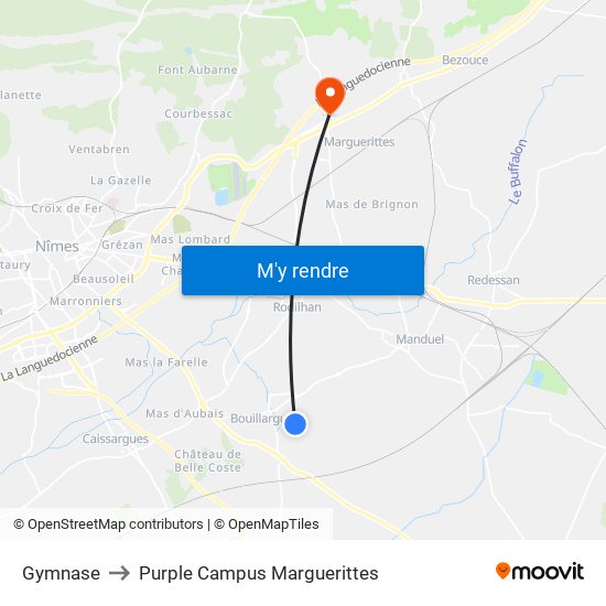 Gymnase to Purple Campus Marguerittes map