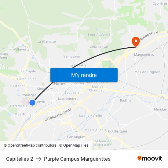 Capitelles 2 to Purple Campus Marguerittes map