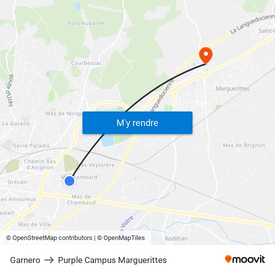 Garnero to Purple Campus Marguerittes map