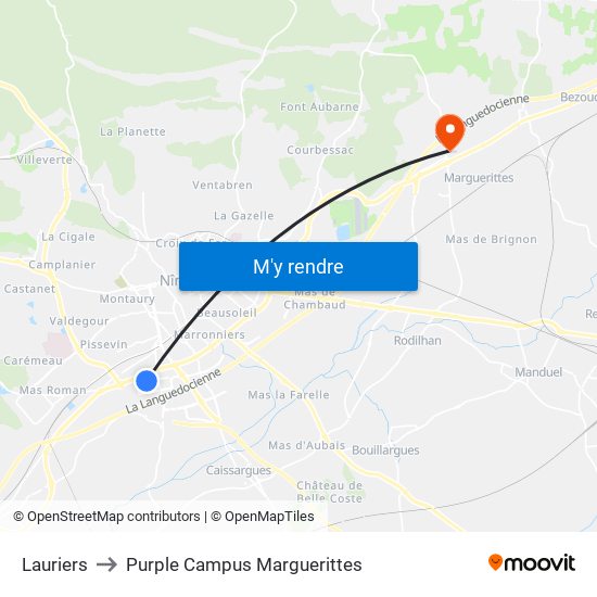 Lauriers to Purple Campus Marguerittes map