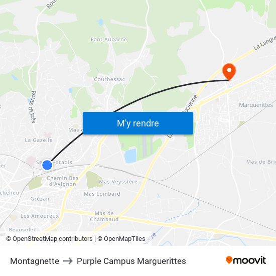 Montagnette to Purple Campus Marguerittes map