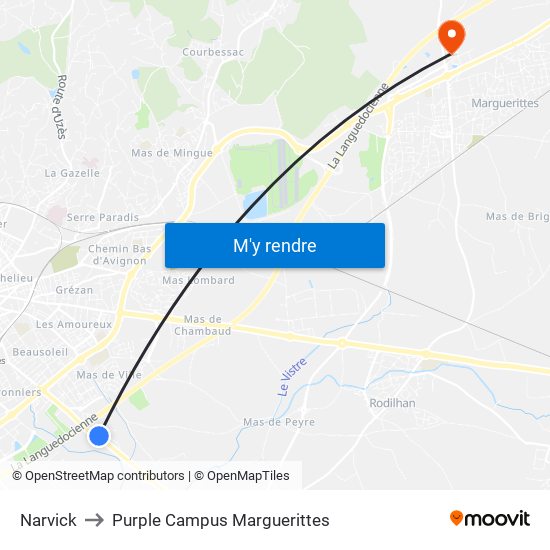 Narvick to Purple Campus Marguerittes map