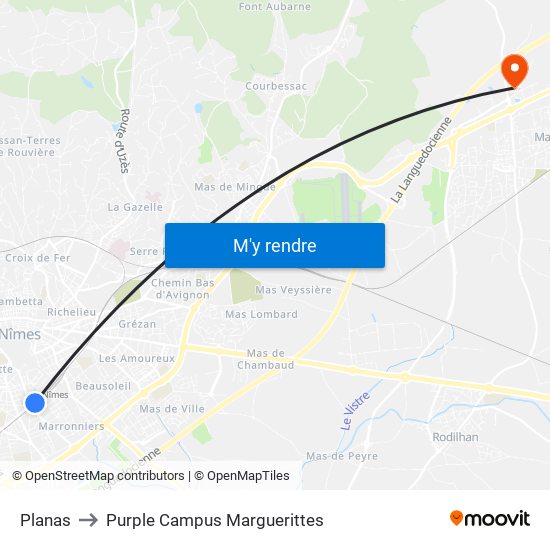 Planas to Purple Campus Marguerittes map