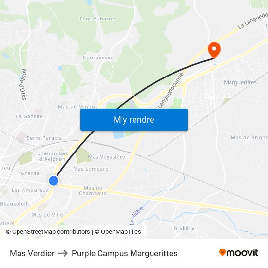 Mas Verdier to Purple Campus Marguerittes map