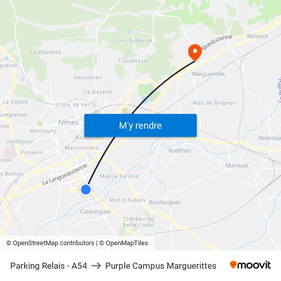 Parking Relais - A54 to Purple Campus Marguerittes map