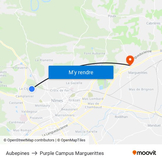 Aubepines to Purple Campus Marguerittes map