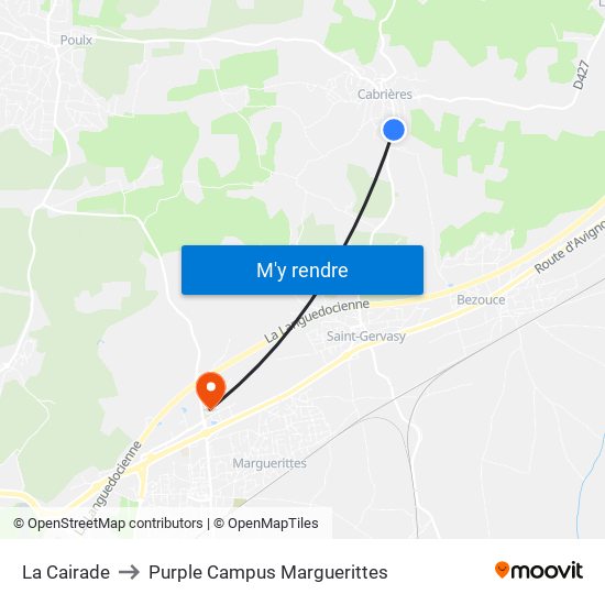 La Cairade to Purple Campus Marguerittes map