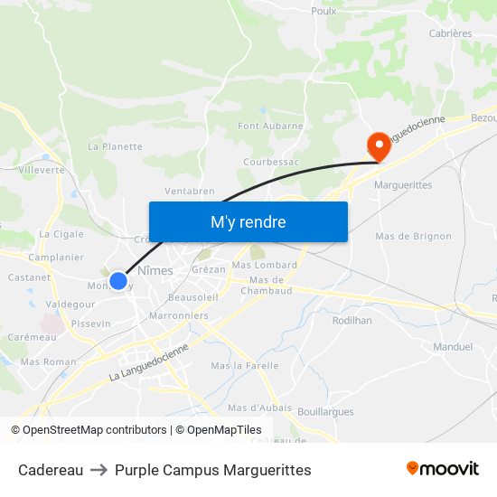 Cadereau to Purple Campus Marguerittes map
