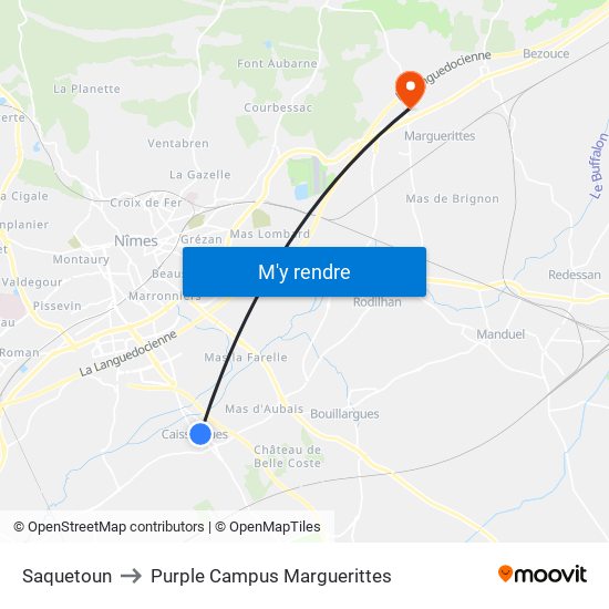 Saquetoun to Purple Campus Marguerittes map