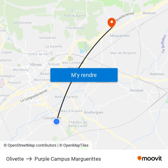 Olivette to Purple Campus Marguerittes map