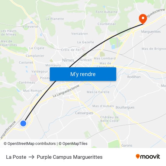 La Poste to Purple Campus Marguerittes map