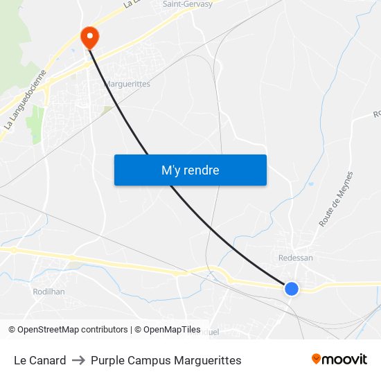Le Canard to Purple Campus Marguerittes map
