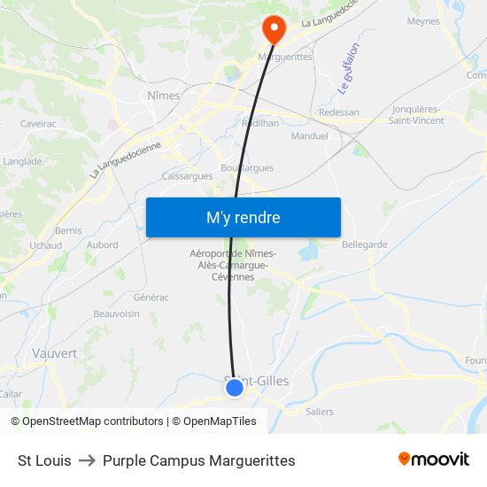St Louis to Purple Campus Marguerittes map