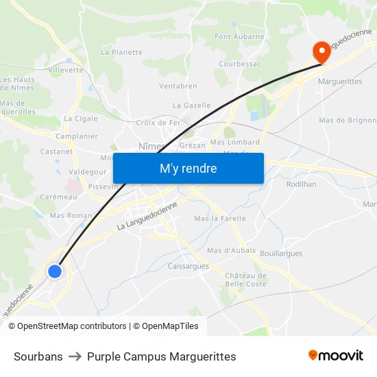 Sourbans to Purple Campus Marguerittes map