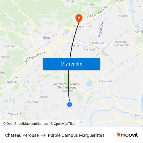 Chateau Perouse to Purple Campus Marguerittes map