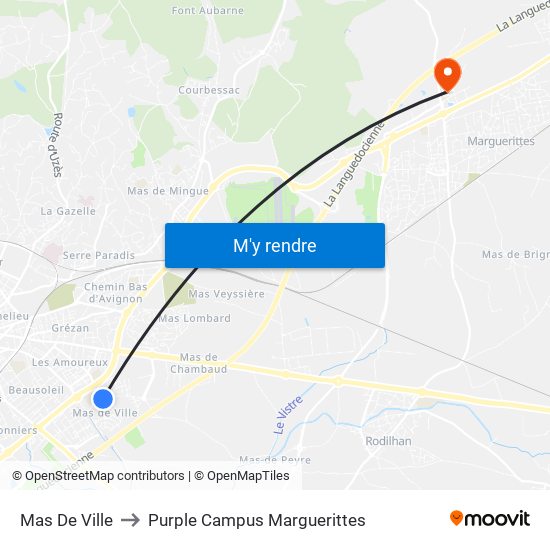 Mas De Ville to Purple Campus Marguerittes map