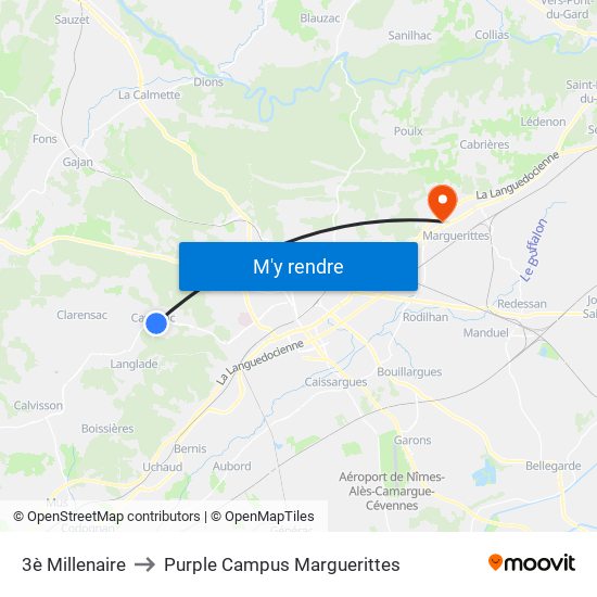 3è Millenaire to Purple Campus Marguerittes map