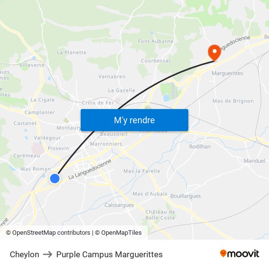 Cheylon to Purple Campus Marguerittes map