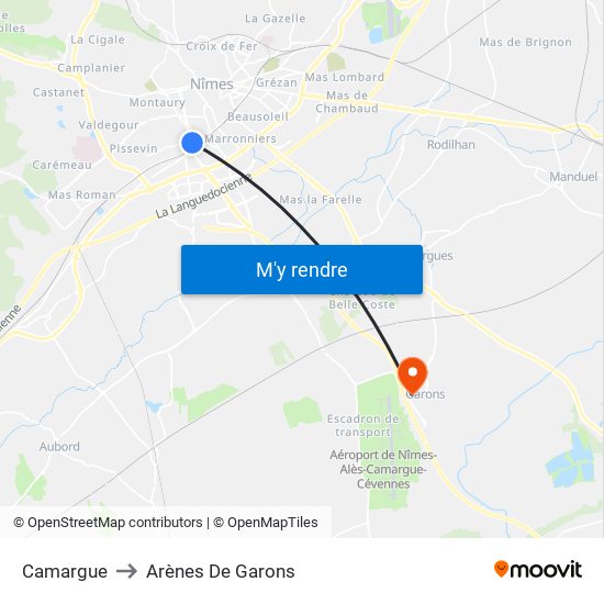 Camargue to Arènes De Garons map