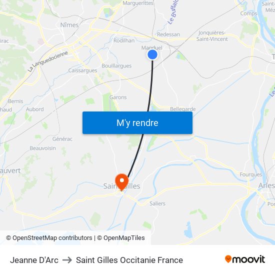 Jeanne D'Arc to Saint Gilles Occitanie France map